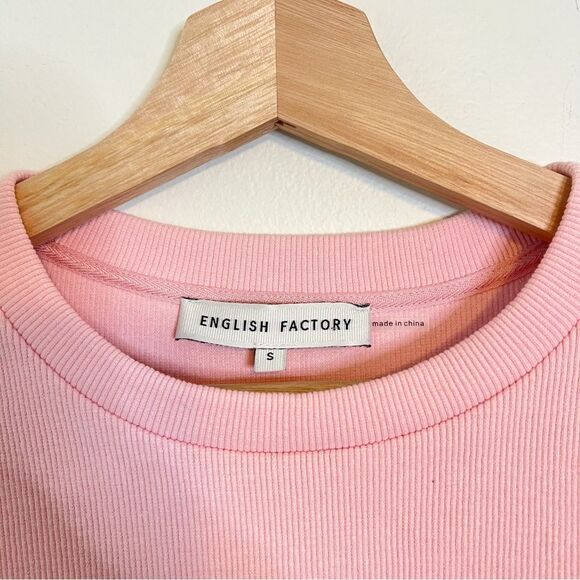 English Factory Pink Puff Sleeve Peplum Top Size Small - Picture 4 of 6